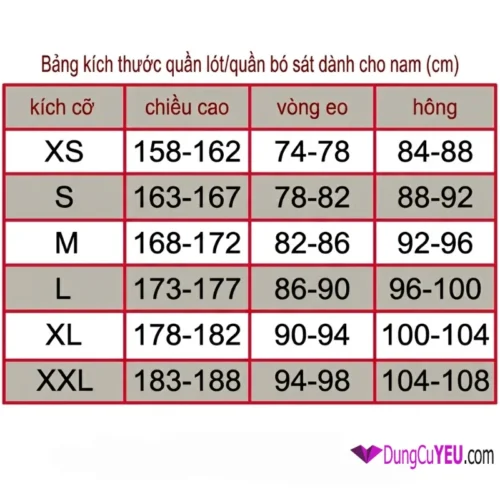 bảng size kích thước quần dài nam